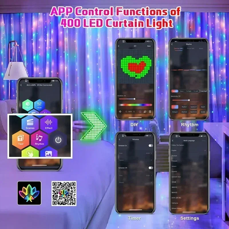 400 Led Slimme Gordijnverlichting String Rgb Diy 2x2
