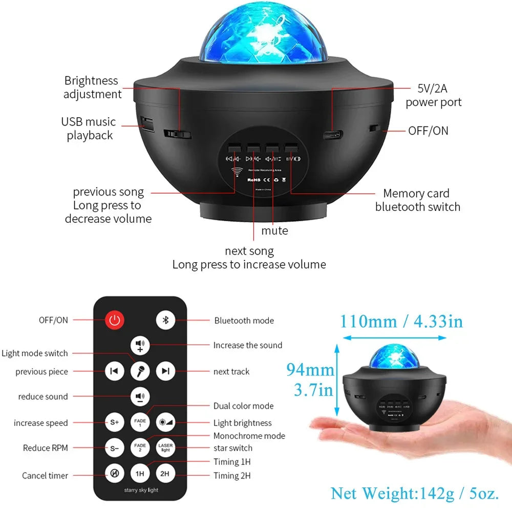 Projectorlicht Bluetooth Muziekspeaker - Sterrenprojector