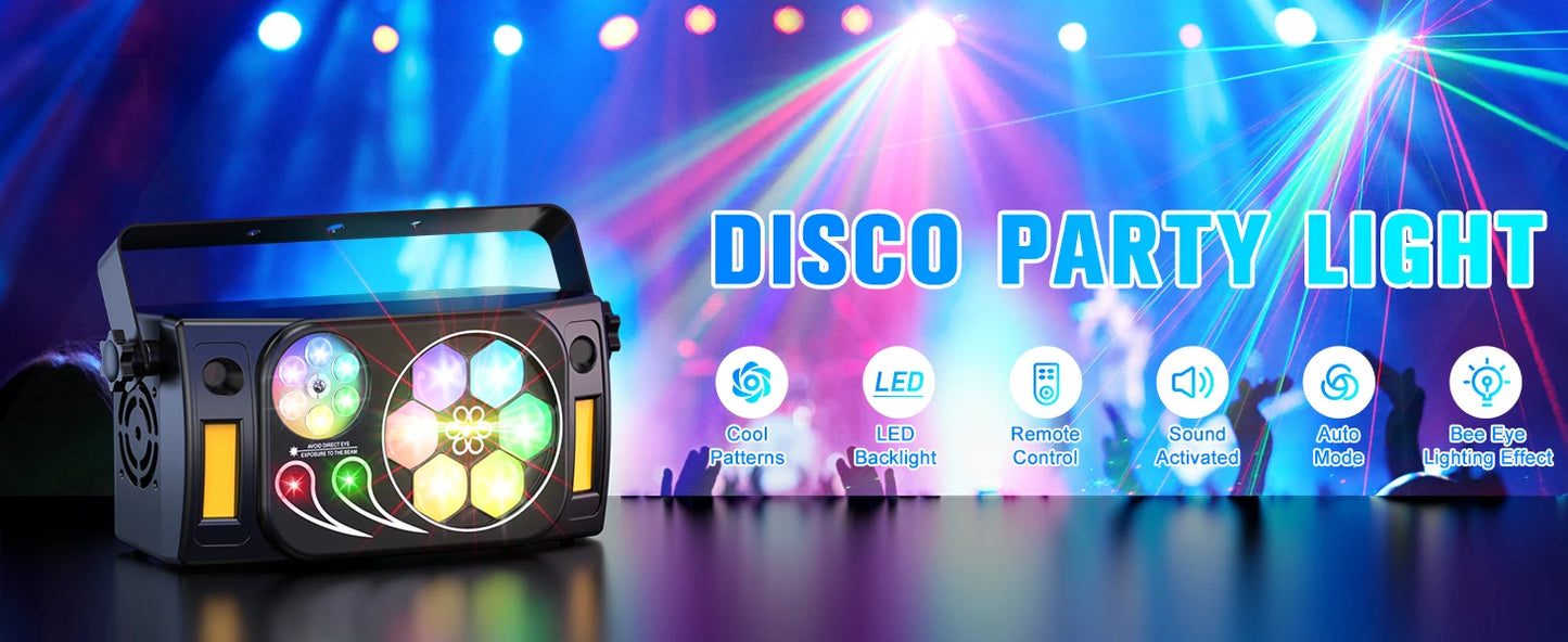 6-In-1 Bee Eye Strobe Laser Projector- Rgbw Led