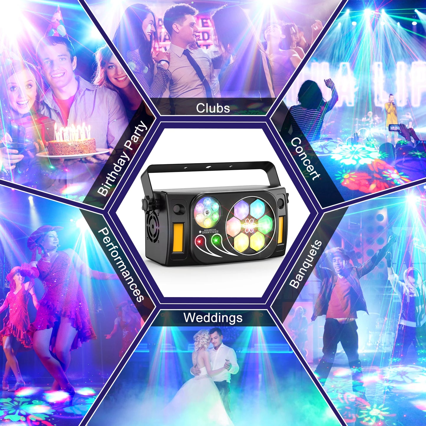 6-In-1 Bee Eye Strobe Laser Projector- Rgbw Led