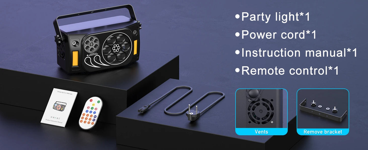 6-In-1 Bee Eye Strobe Laser Projector- Rgbw Led