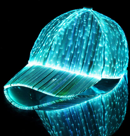 Kappe mit LED-Licht - Baseballkappe - LED-Faserkappe - Glasfaser - Festivalzubehör - Leuchtend - 7 Farben - Weiß