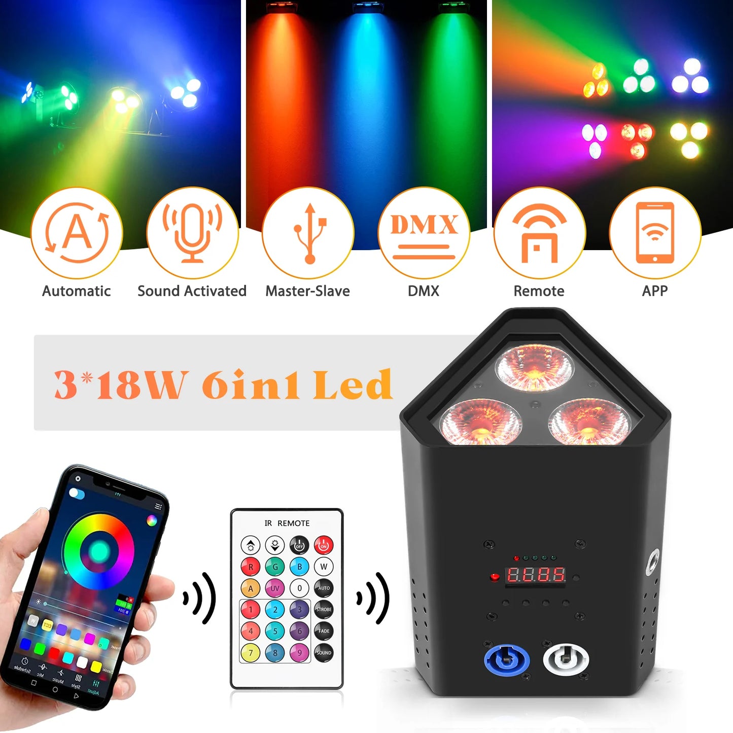 Par Licht 3X18W Rgbwa + Uv 6in1 - Dmx512